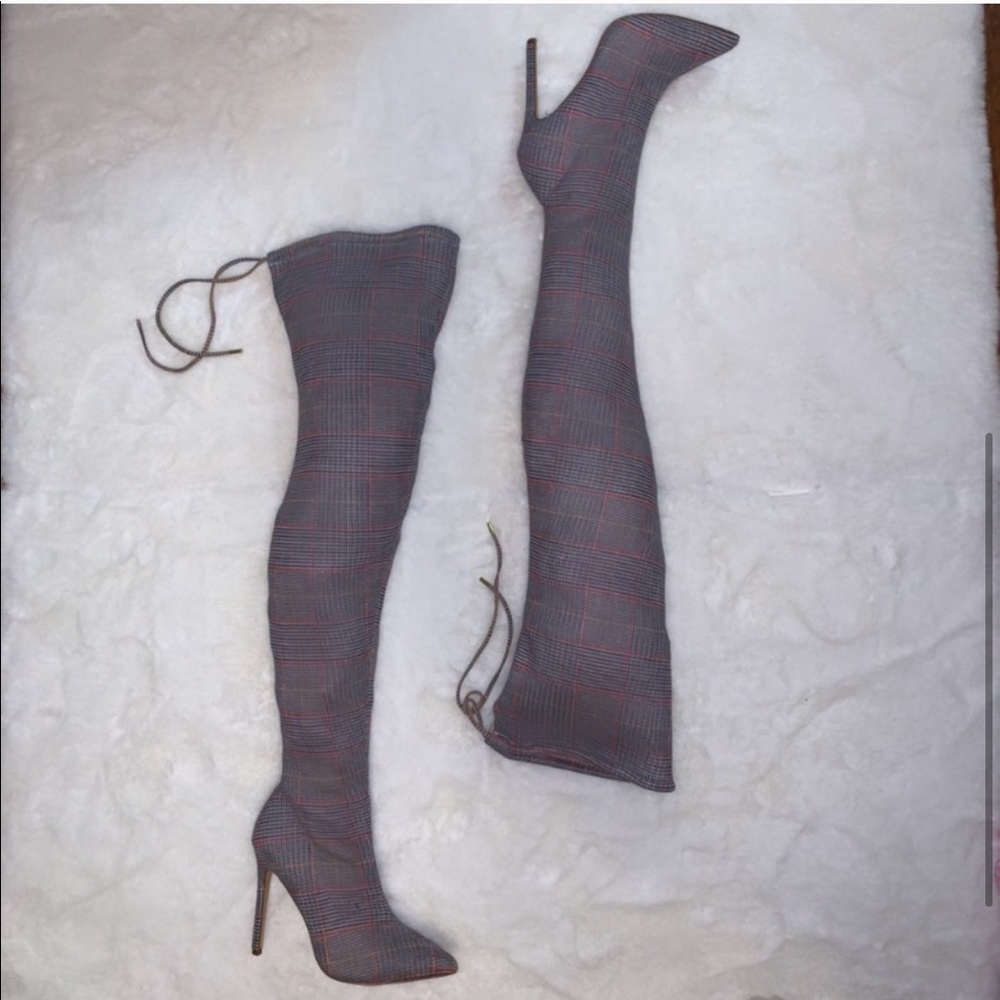 blue plaid stiletto boots size8